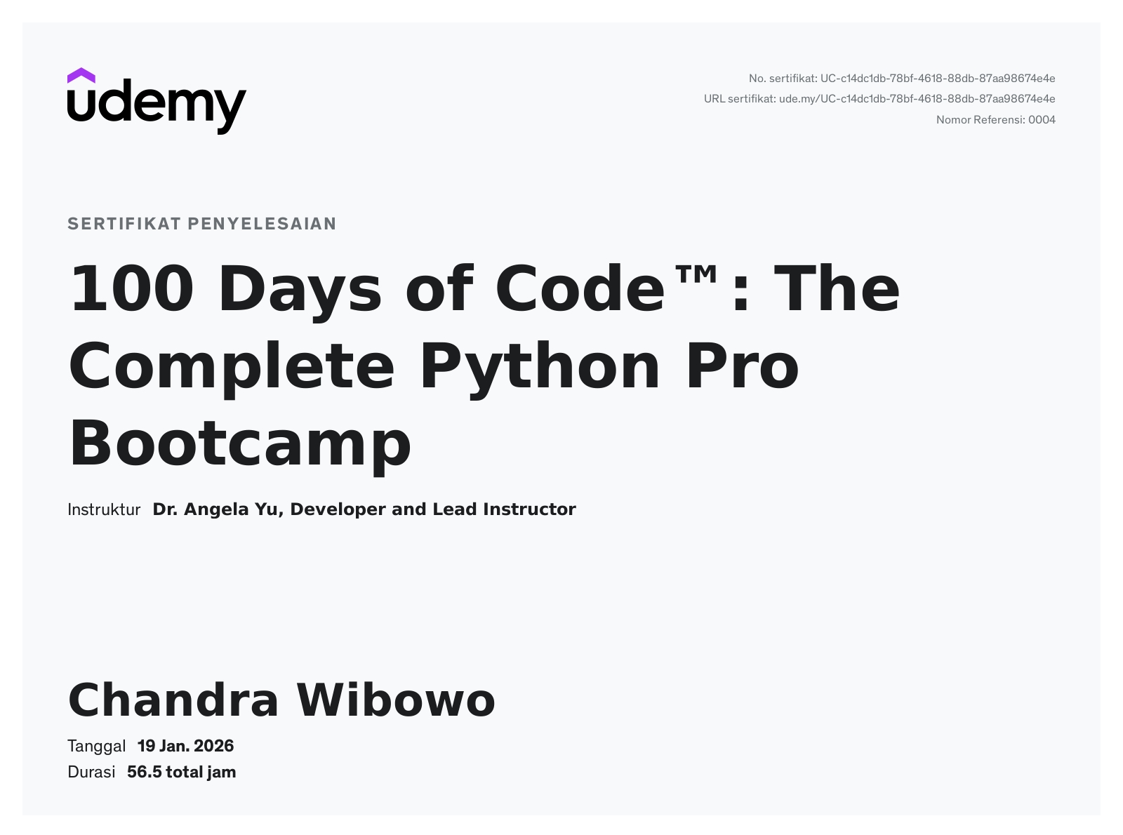 100 Days of Code™: The Complete Python Pro Bootcamp - Chandra Wibowo